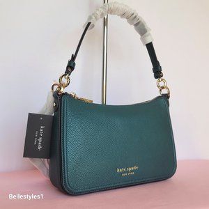 KATE SPADE Hudson Pebbled Leather MD Convertible Crossbody-Artesian Green color